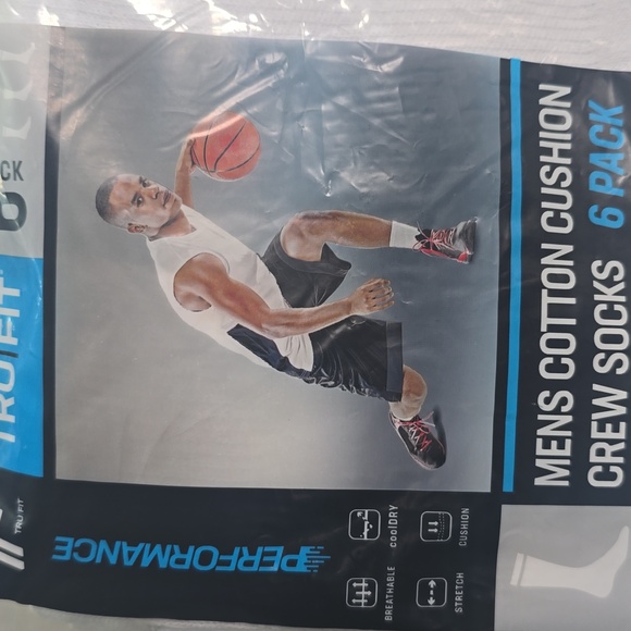 Trulfit Men's White Cotton Cushion Crew Socks - 6 Pack. - Picture 2 of 9